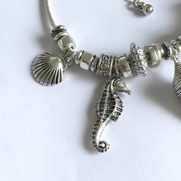 Seahorse Sea Life Charm Bracelet Shells Silver Plated Island 8-11" Plus Size - Picture 5 of 10